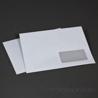 Белый офсет, 80 гр/м2, Прямой клапан, Лента, С окном 